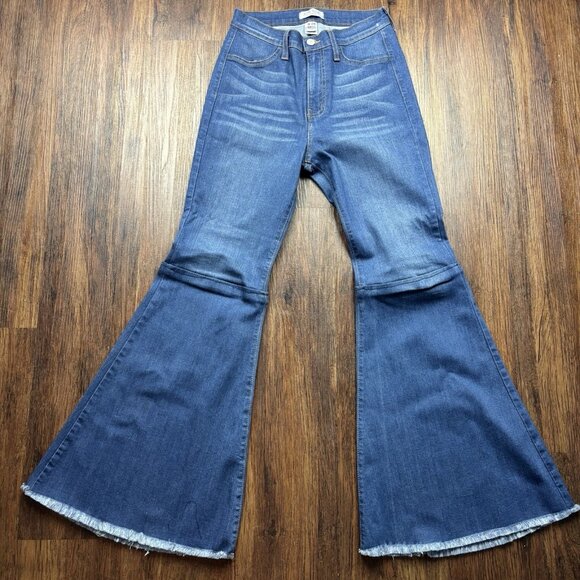 Judy Blue Super Flare Jeans Medium Wash Raw Hem Women’s Size 9/29 Made USA - Picture 1 of 11